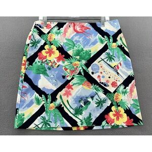 Talbots Skirt Women's Size 12 Tropical Print Flamingo Multicolor Cotton Beach